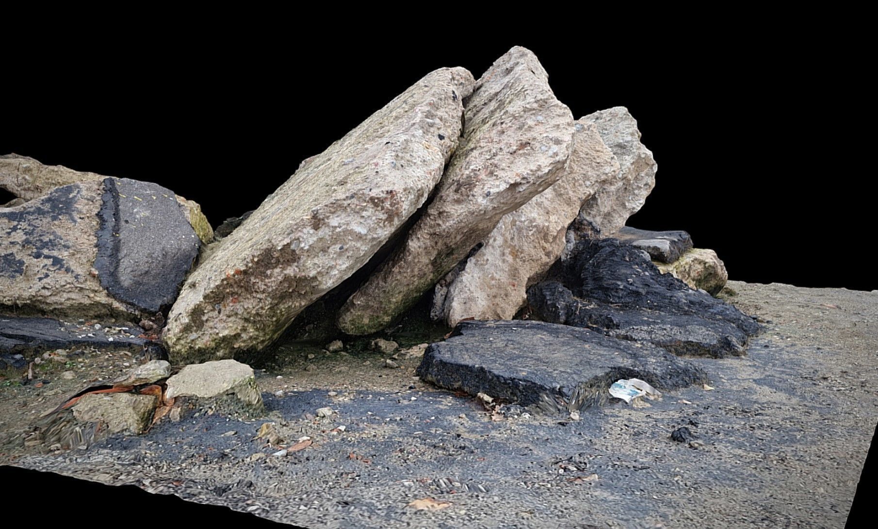 concrete ruins destroyed house debris blocks photogrammetry  Low-poly 3D model_3