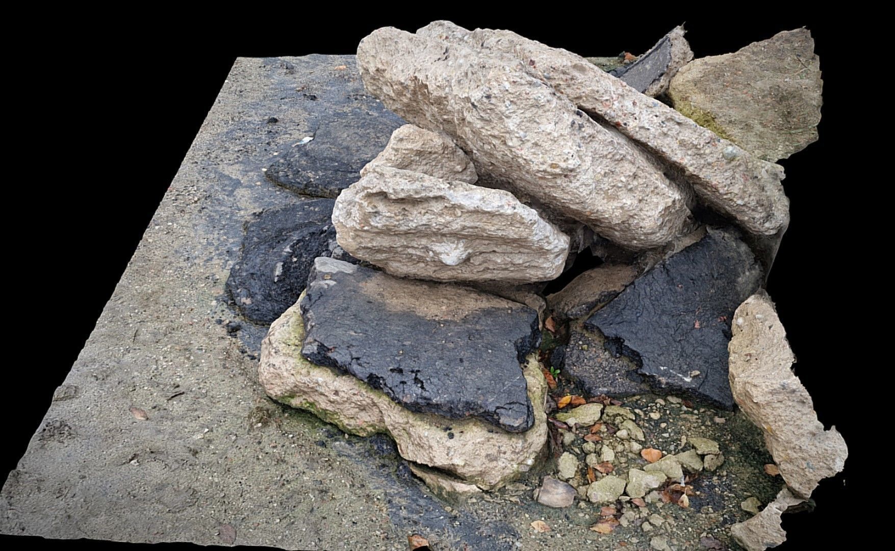concrete ruins destroyed house debris blocks photogrammetry  Low-poly 3D model_2