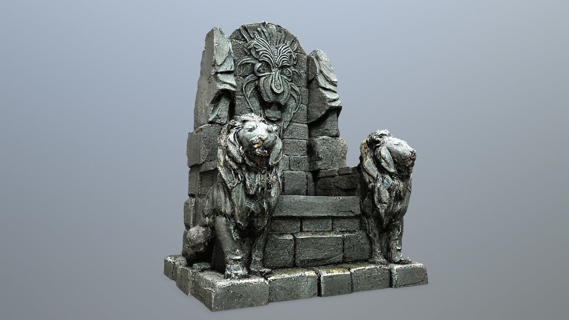 Lion Stone Throne Low-poly 3D model_2