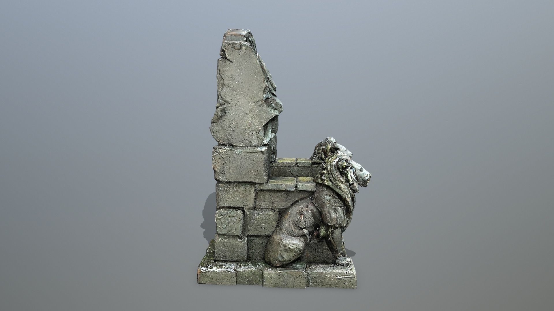 Lion Stone Throne Low-poly 3D model_9