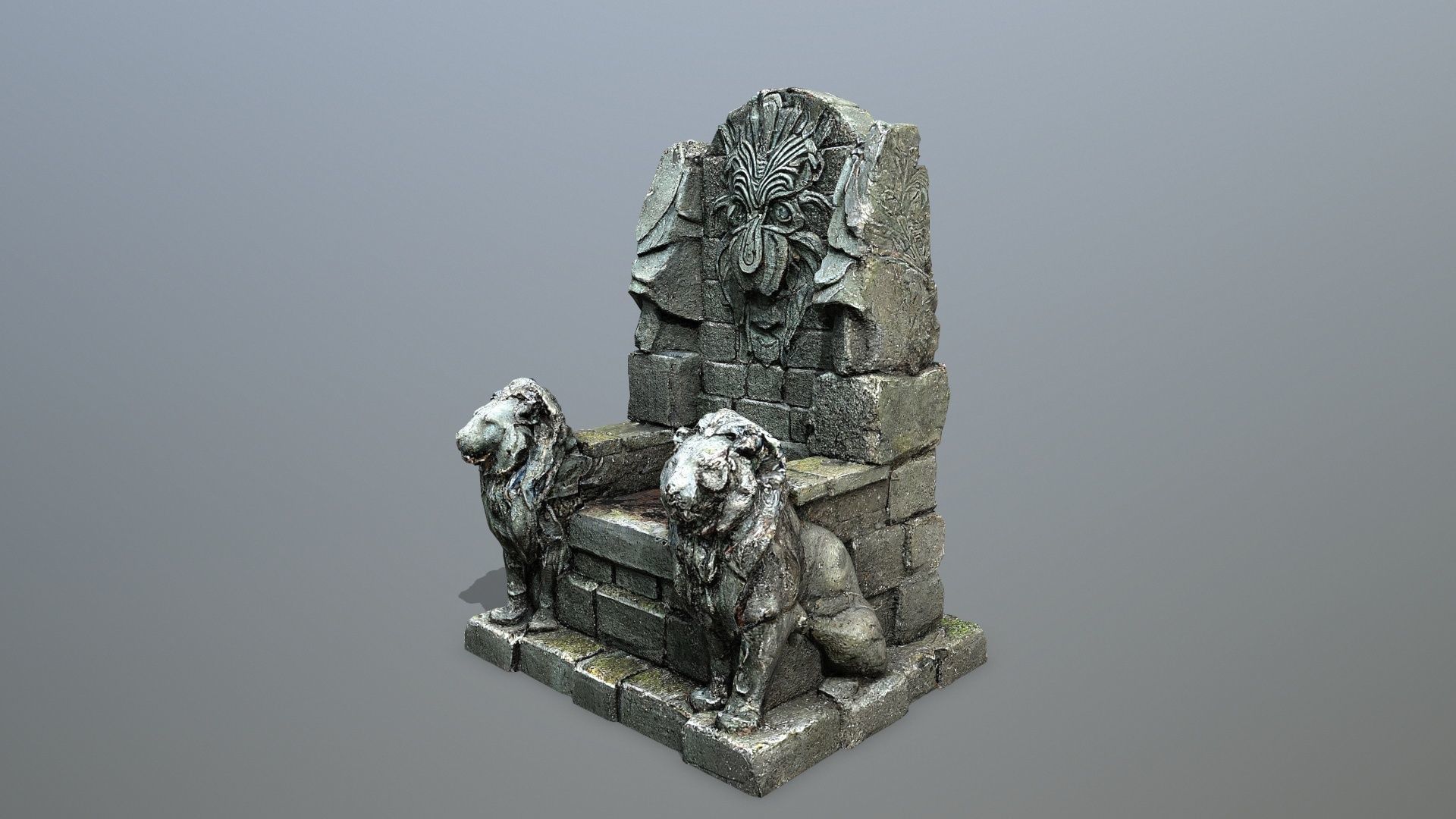 Lion Stone Throne Low-poly 3D model_4