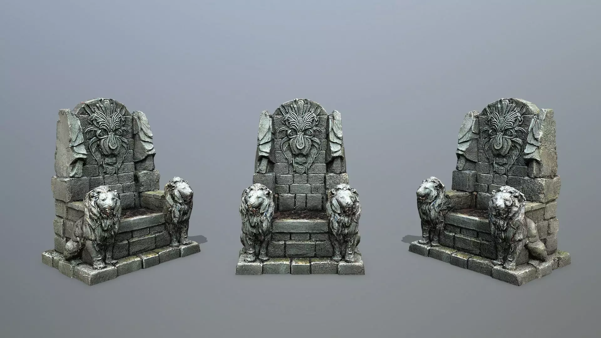 Lion Stone Throne Low-poly 3D model_0