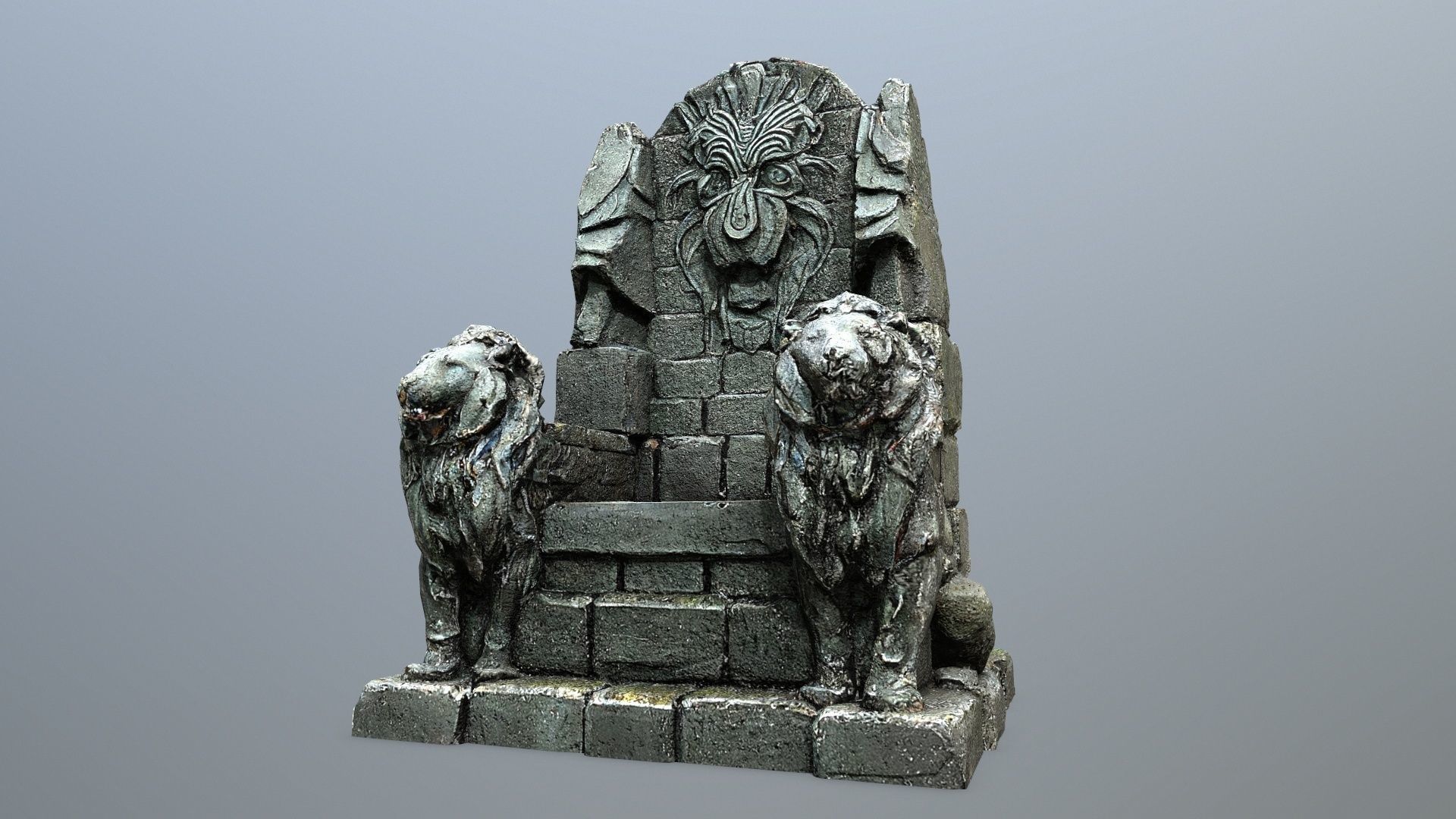 Lion Stone Throne Low-poly 3D model_1