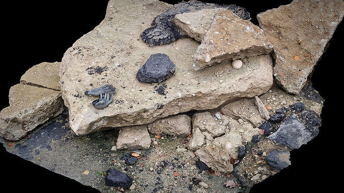 concrete broken slabs debris blocks photogrammetry Low-poly 3D model