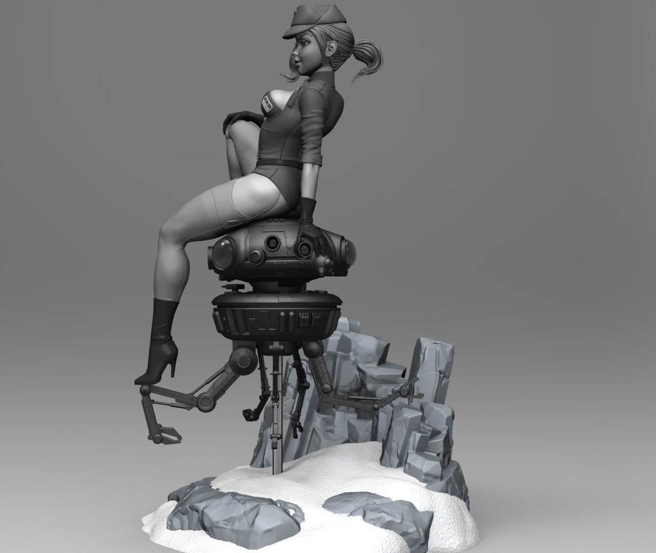 Starwars Imperial Admiral Girl and Probe-droid 3D print model_1