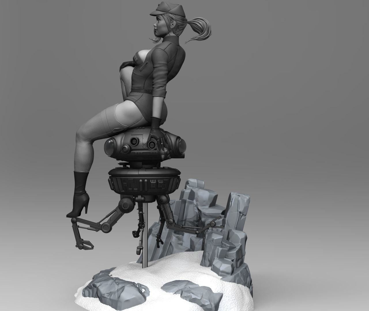 Starwars Imperial Admiral Girl and Probe-droid 3D print model_8