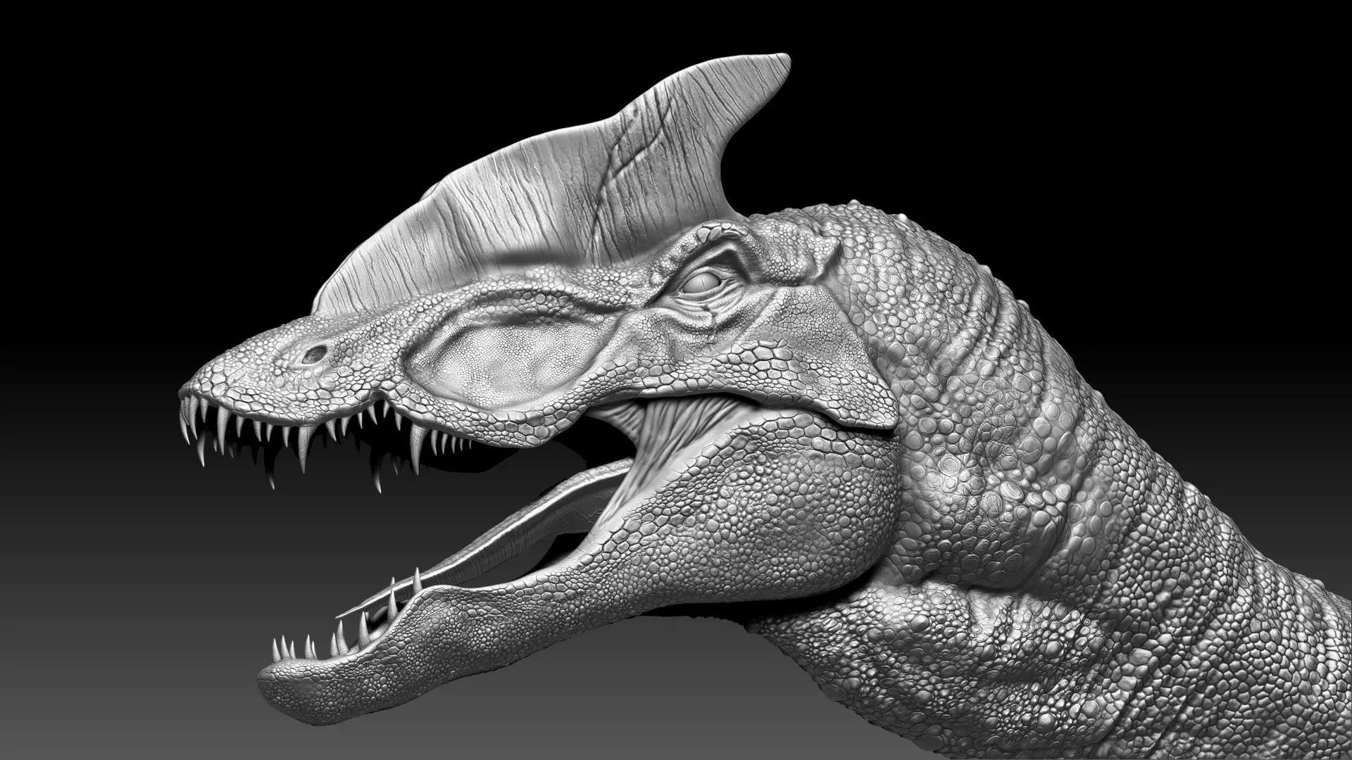 Dinosaur Hybrid Dilophosaurus Sculpt Project 3D model_0