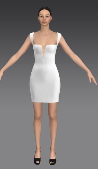 Dress white  Low-poly 3D model_1