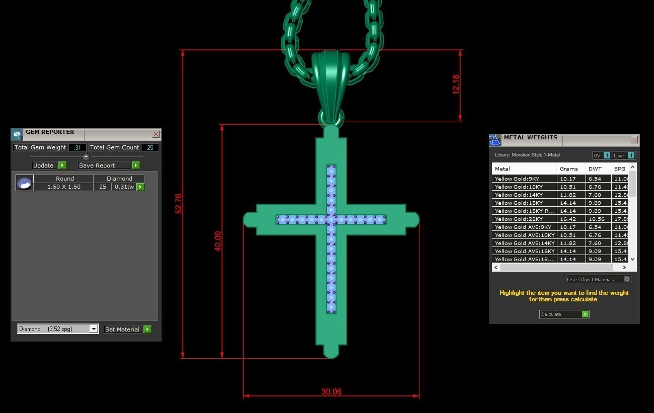 High Cross Pendant Light Gold 18K 3CP096 3D model_1