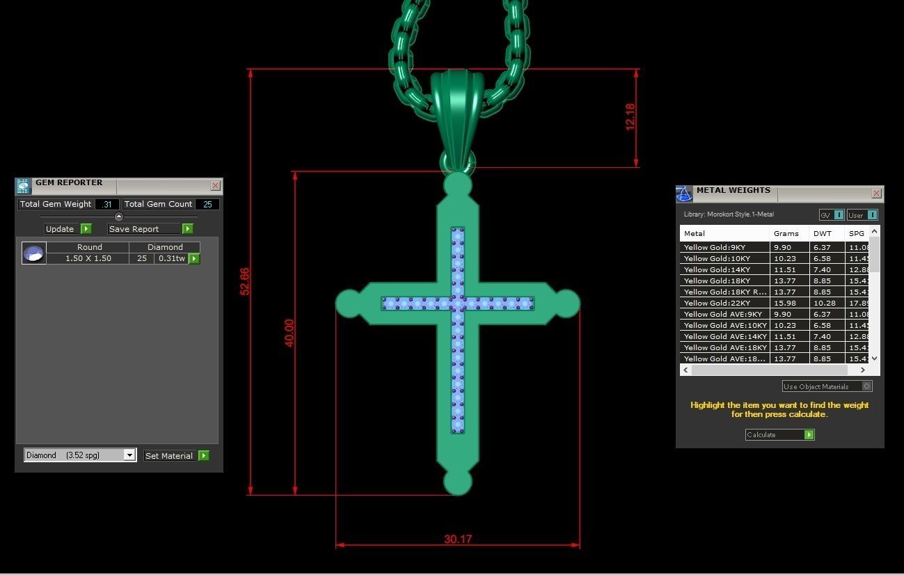 High Cross Pendant Light Gold 18K 3CP095 3D model_1