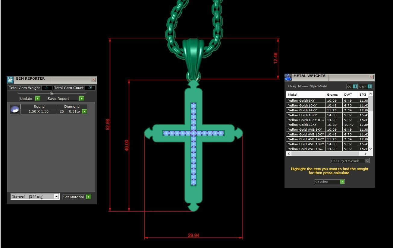 High Cross Pendant Light Gold 18K 3CP092 3D model_1