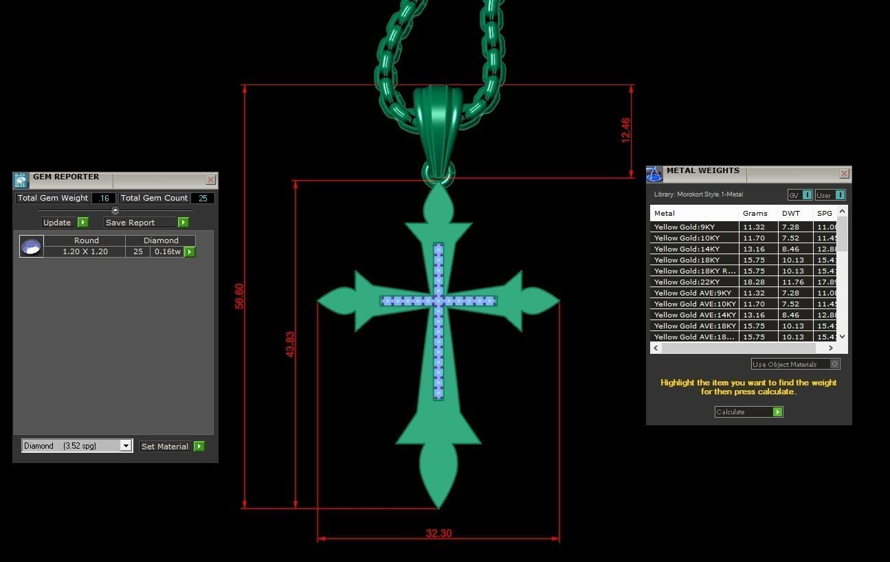 High Cross Pendant Light Gold 18K 3CP090 3D model_1