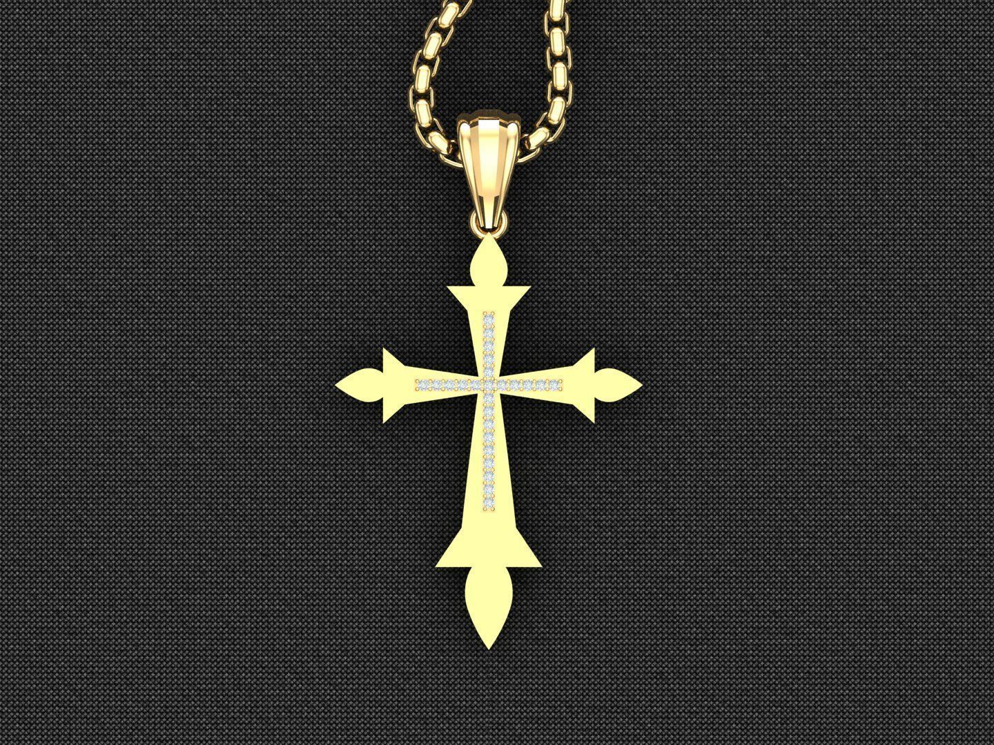 High Cross Pendant Light Gold 18K 3CP090 3D model_4