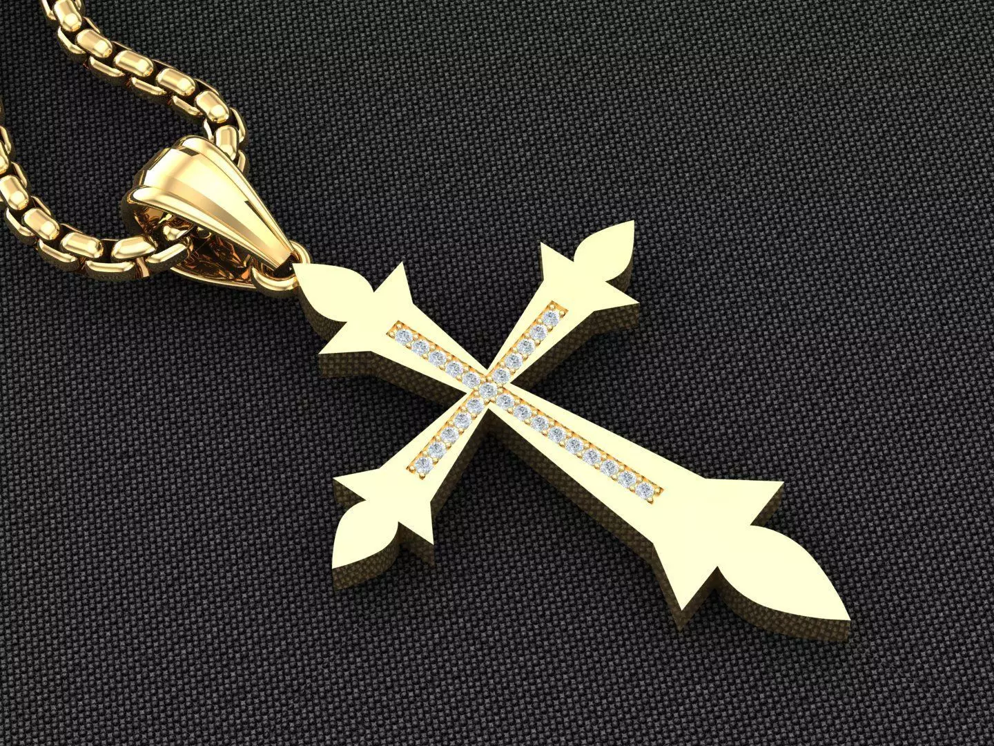 High Cross Pendant Light Gold 18K 3CP090 3D model_0