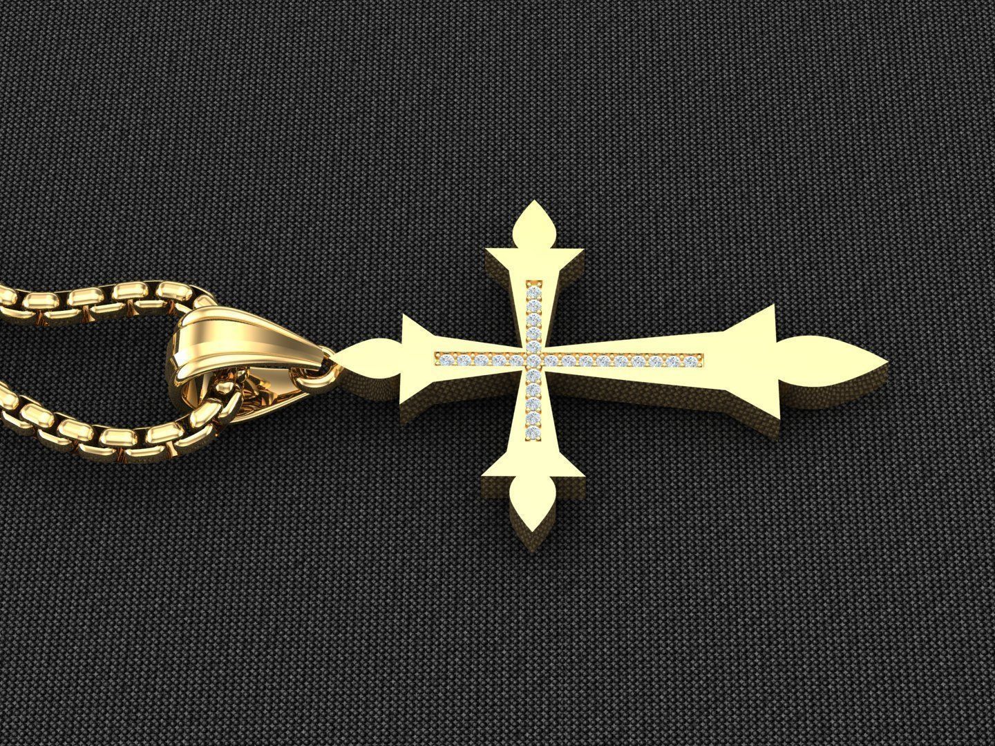 High Cross Pendant Light Gold 18K 3CP090 3D model_3