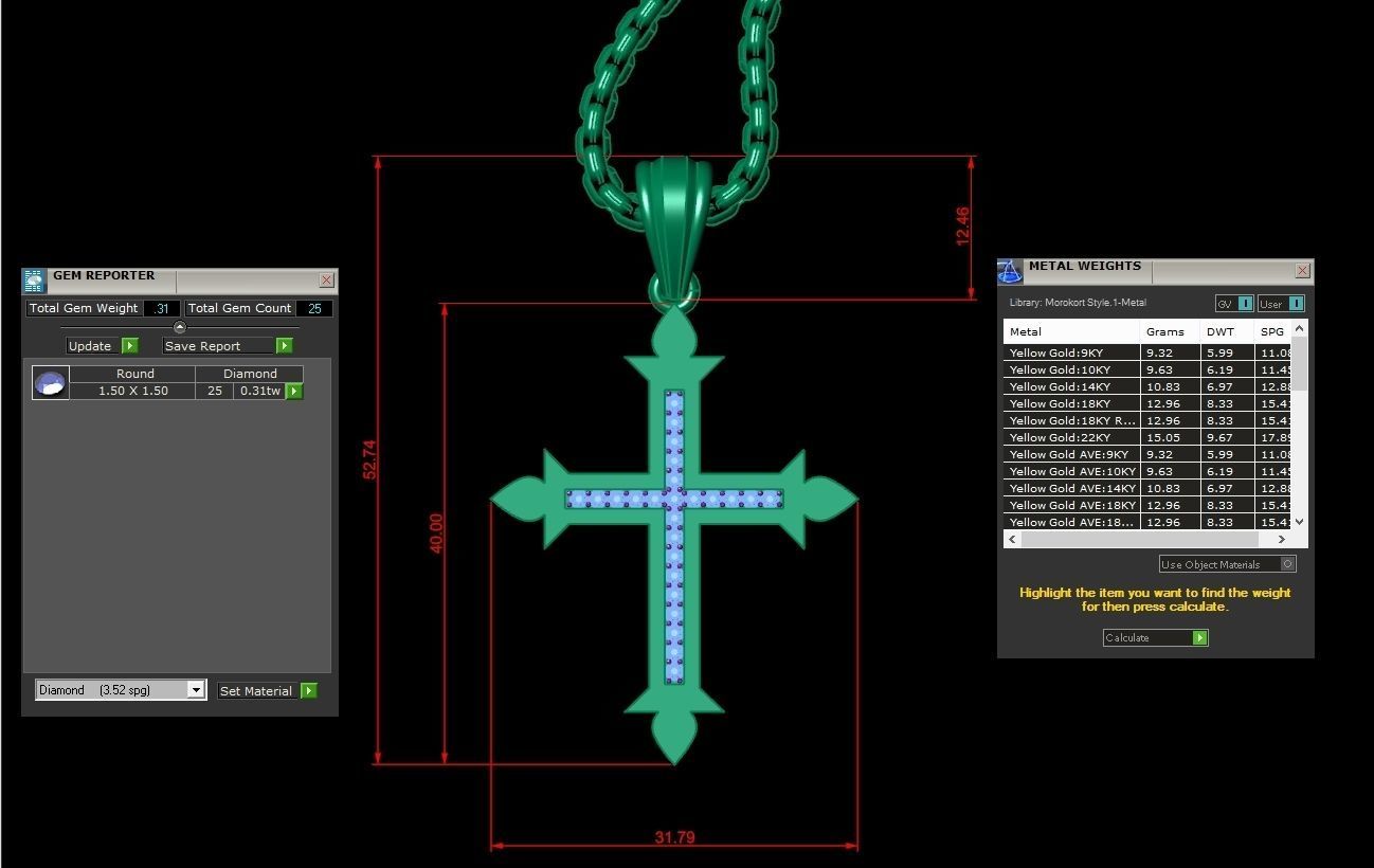 High Cross Pendant Light Gold 18K 3CP086 3D model_1