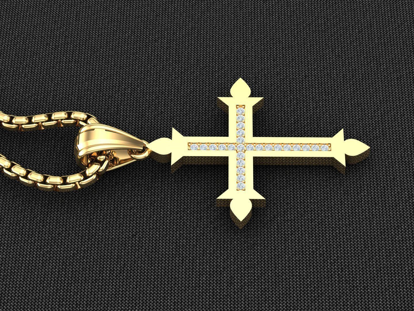 High Cross Pendant Light Gold 18K 3CP086 3D model_3