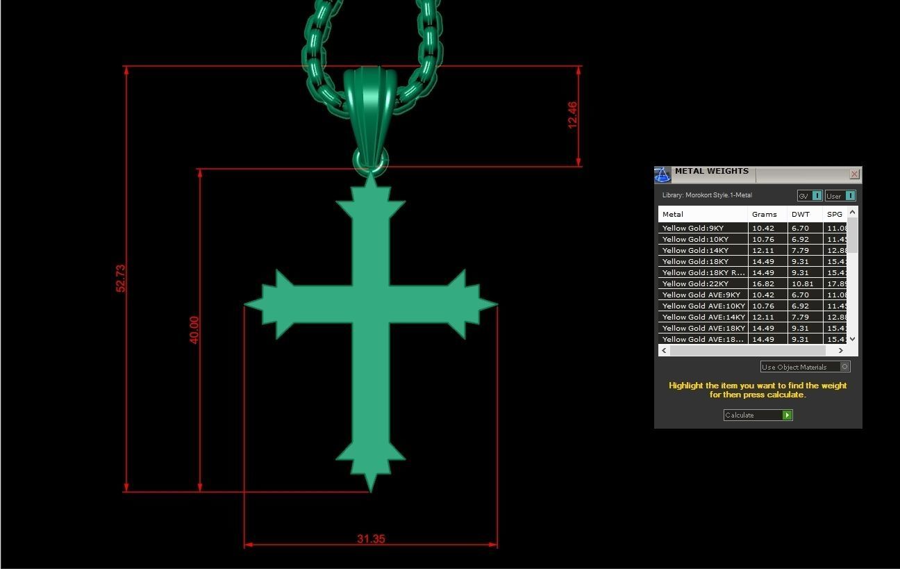 High Cross Pendant Light Gold 18K 3CP082 3D model_1