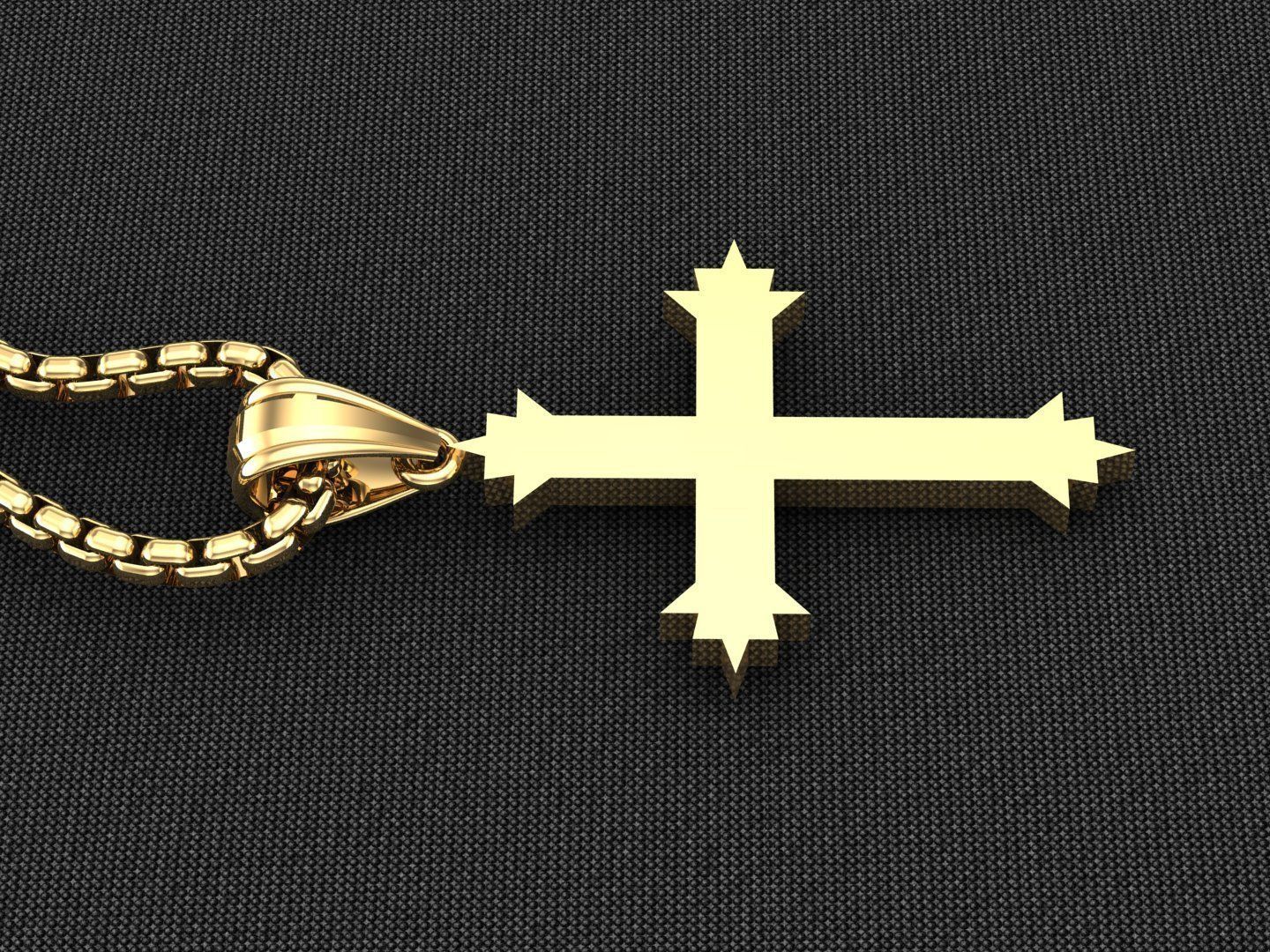 High Cross Pendant Light Gold 18K 3CP082 3D model_3