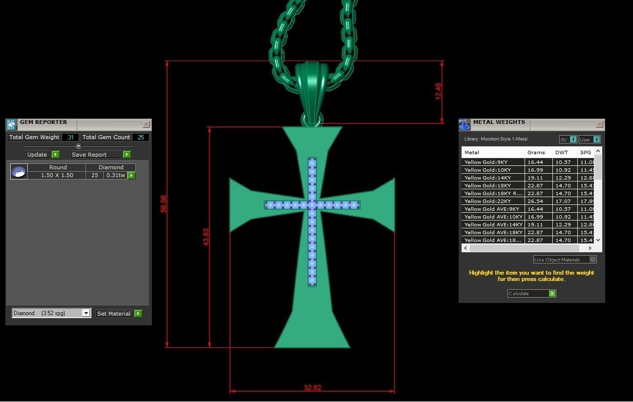 High Cross Pendant Light Gold 18K 3CP079 3D model_1