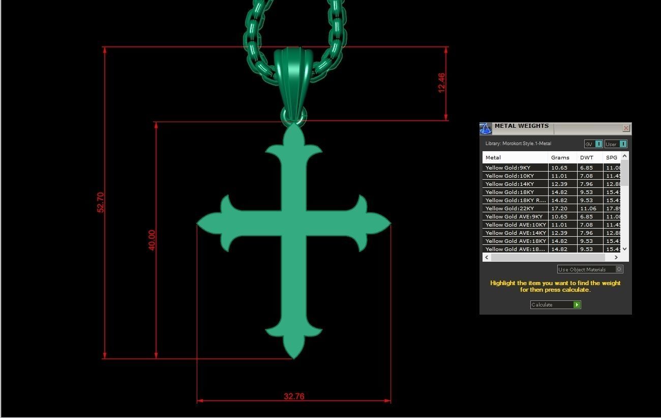 High Cross Pendant Light Gold 18K 3CP078 3D model_1