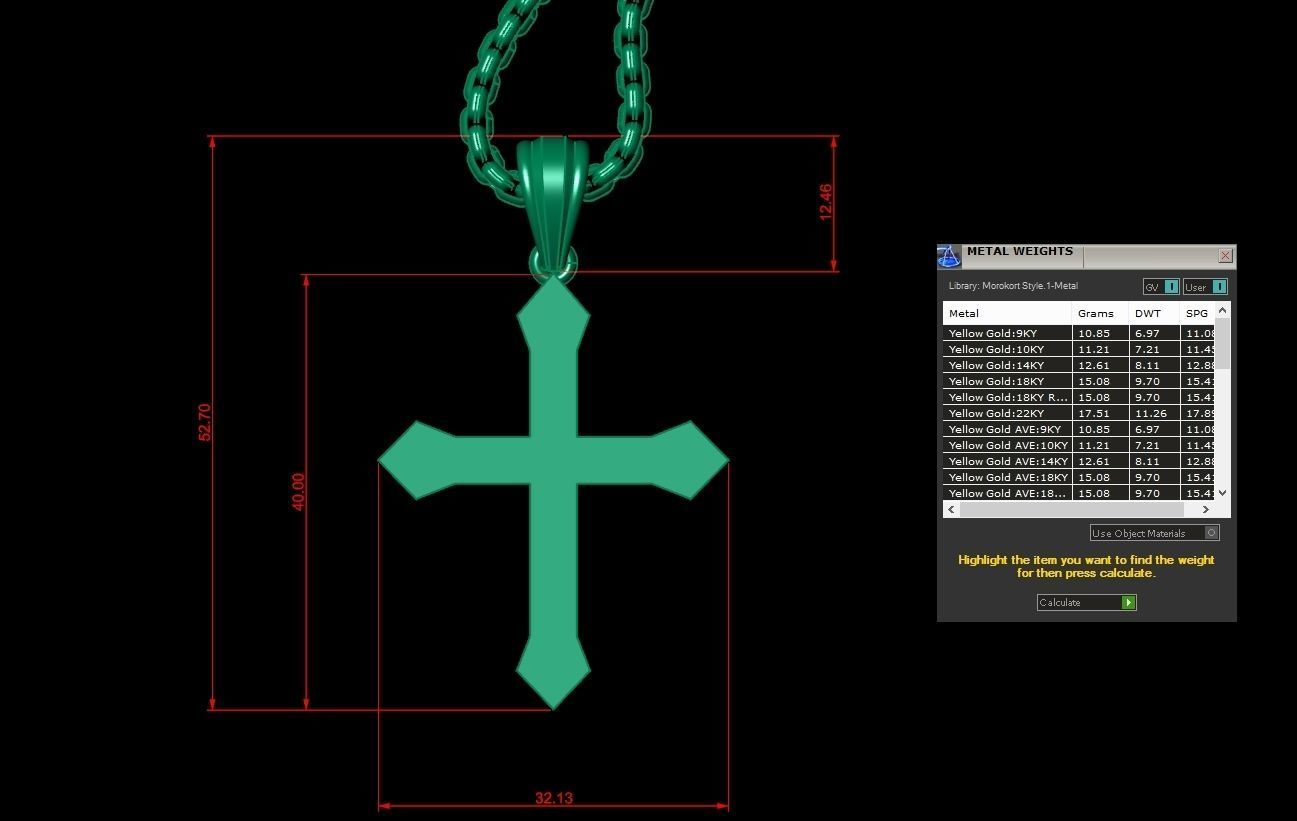 High Cross Pendant Light Gold 18K 3CP061 3D model_1