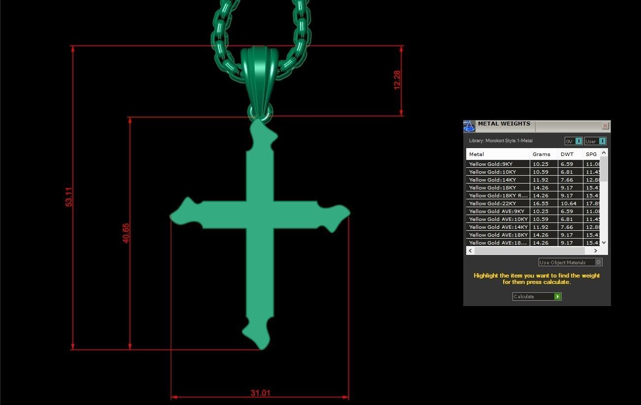 High Cross Pendant Light Gold 18K 3CP054 3D model_1