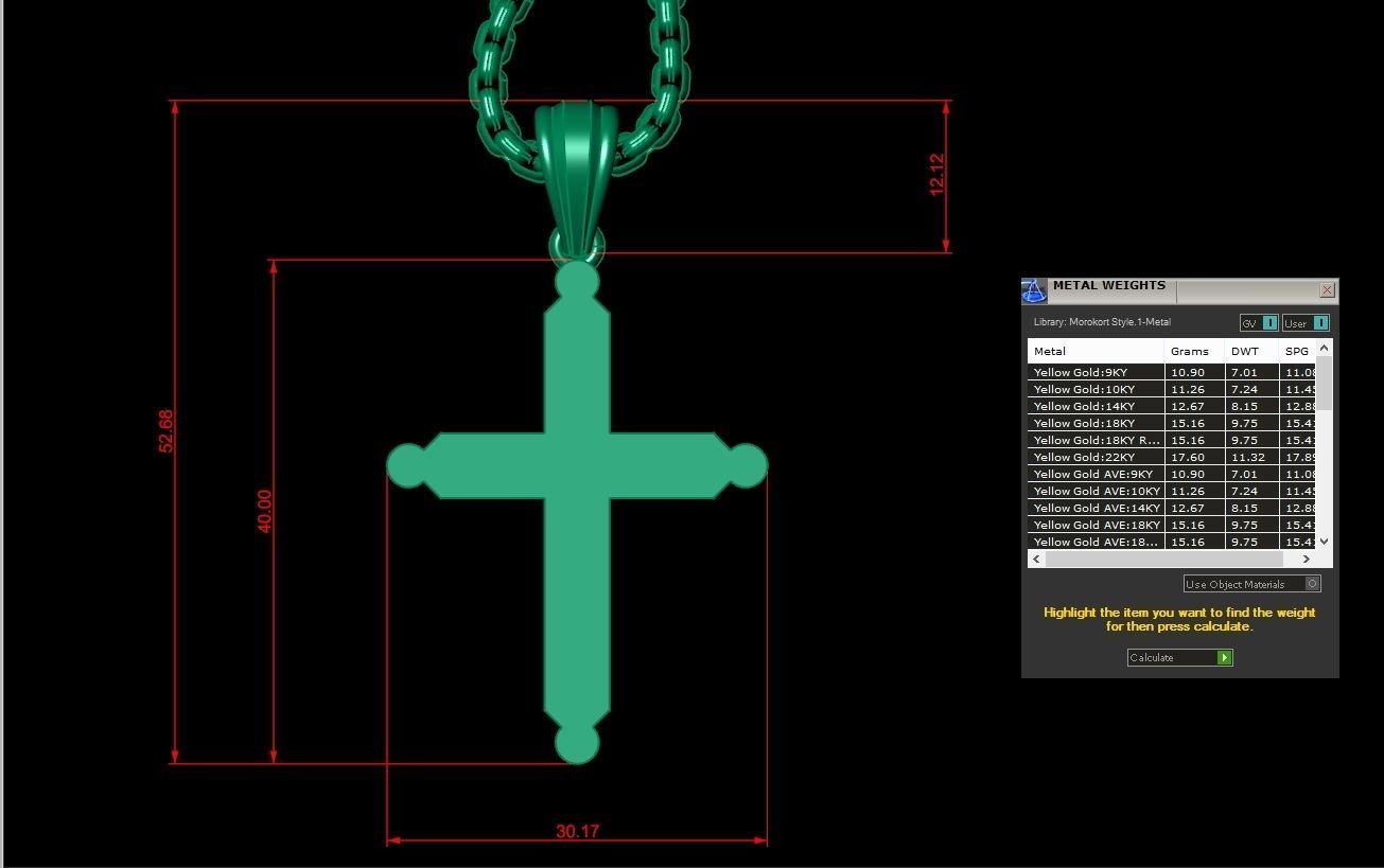 High Cross Pendant Light Gold 18K 3CP047 3D model_1