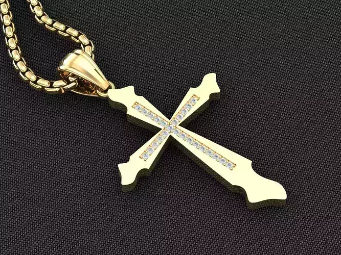High Cross Pendant Light Gold 18K 3CP046 3D model
