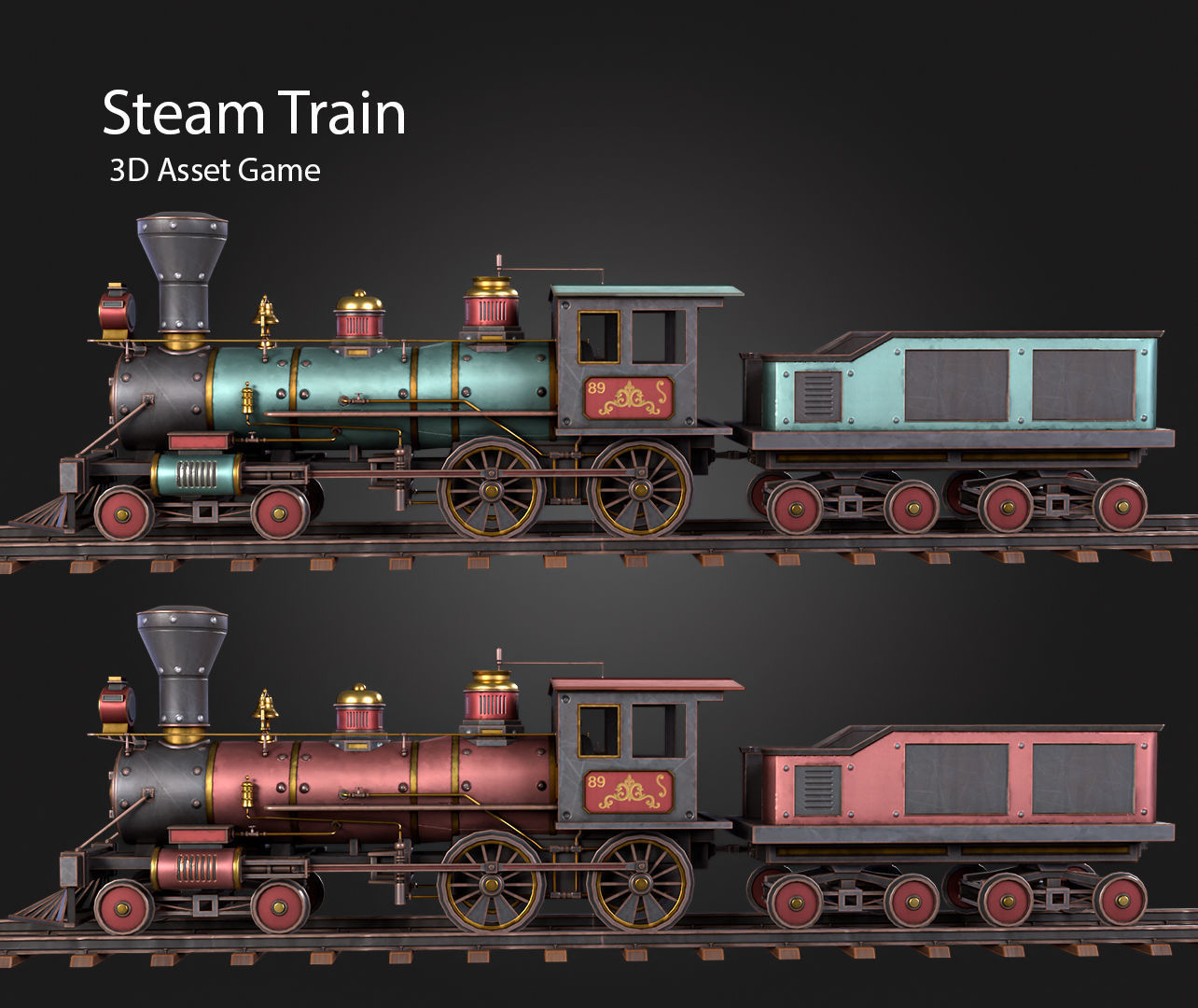 Steam Train Low-poly 3D model_9
