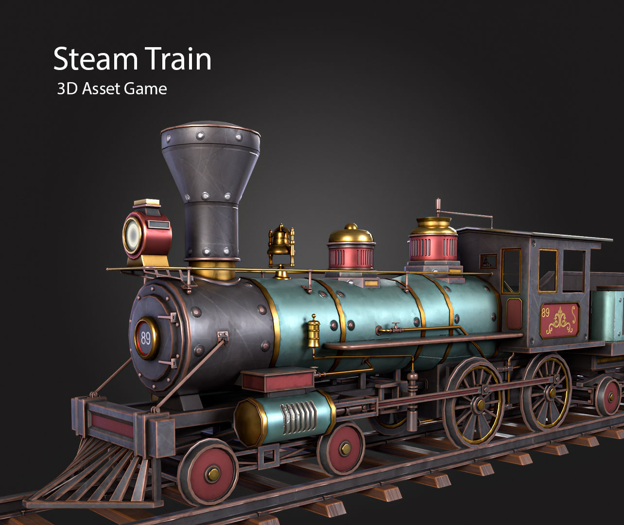 Steam Train Low-poly 3D model_4