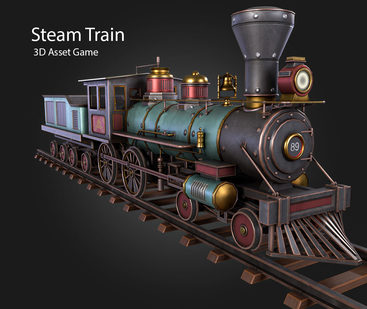 Steam Train Low-poly 3D model_7