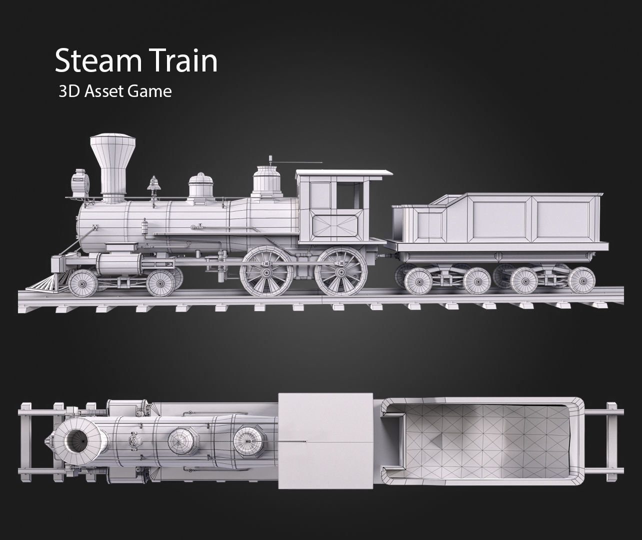 Steam Train Low-poly 3D model_11