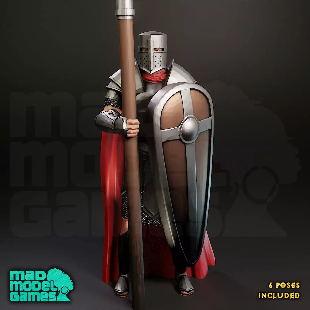Medieval Knight - Spear - 6 Poses - DND character 3D print model