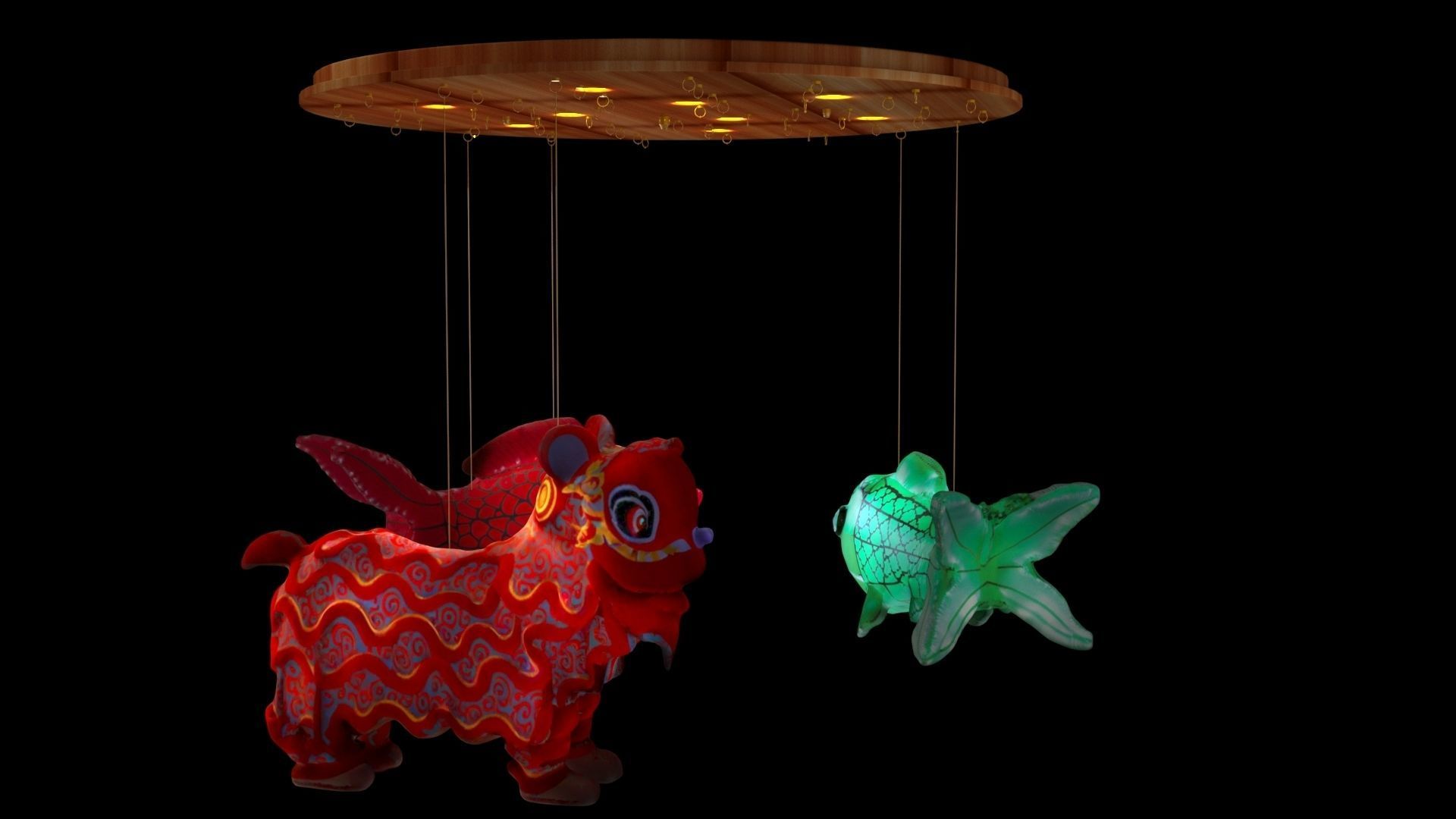Chinese fish  lantern with lion dance costume 3D model_4