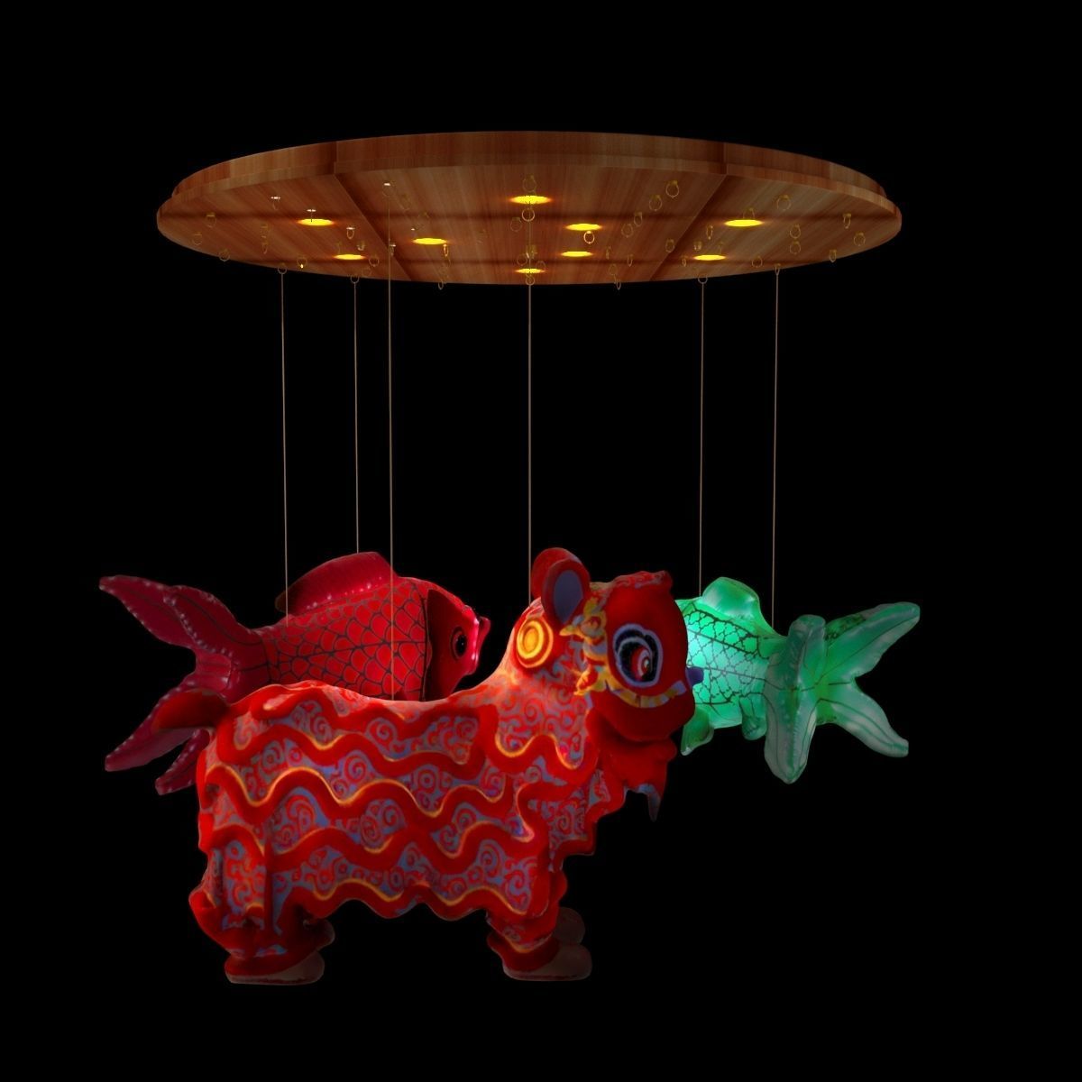 Chinese fish  lantern with lion dance costume 3D model_5