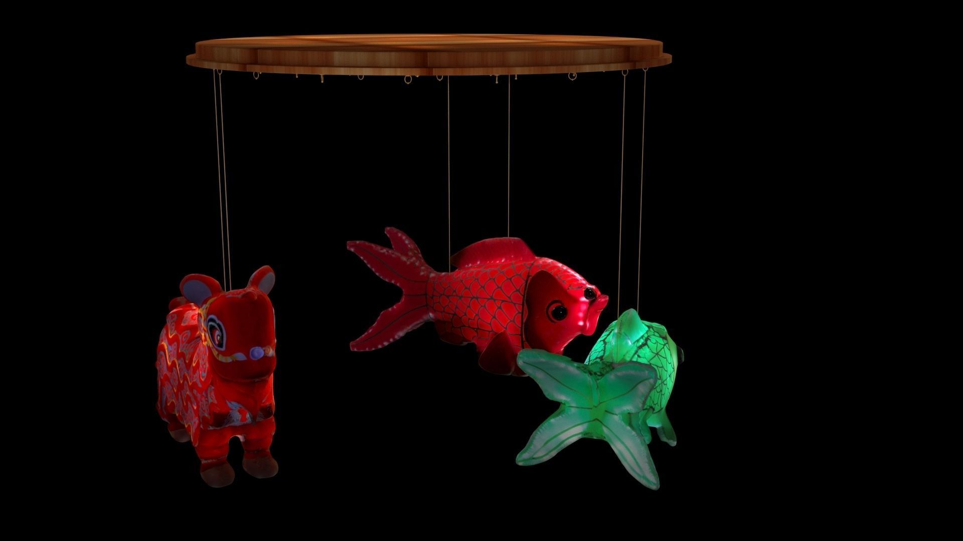 Chinese fish  lantern with lion dance costume 3D model_3