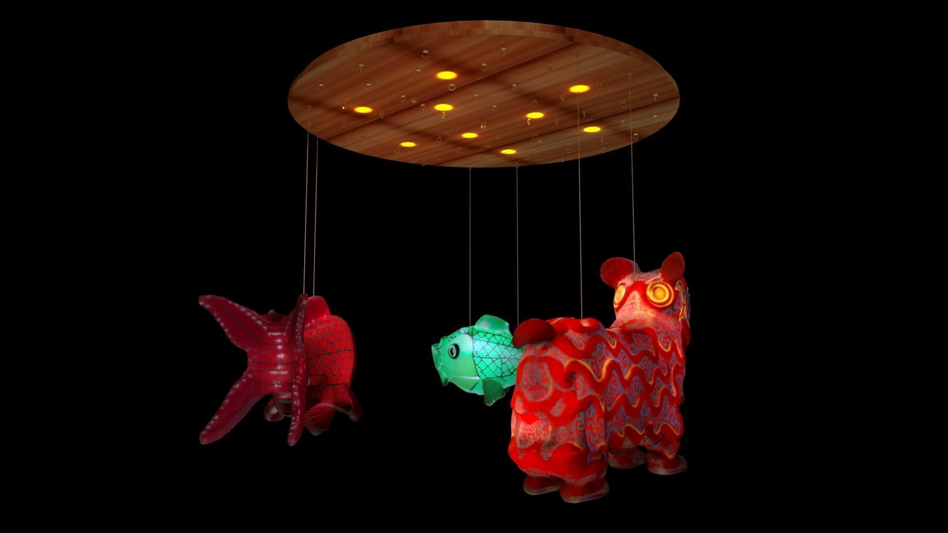 Chinese fish  lantern with lion dance costume 3D model_2