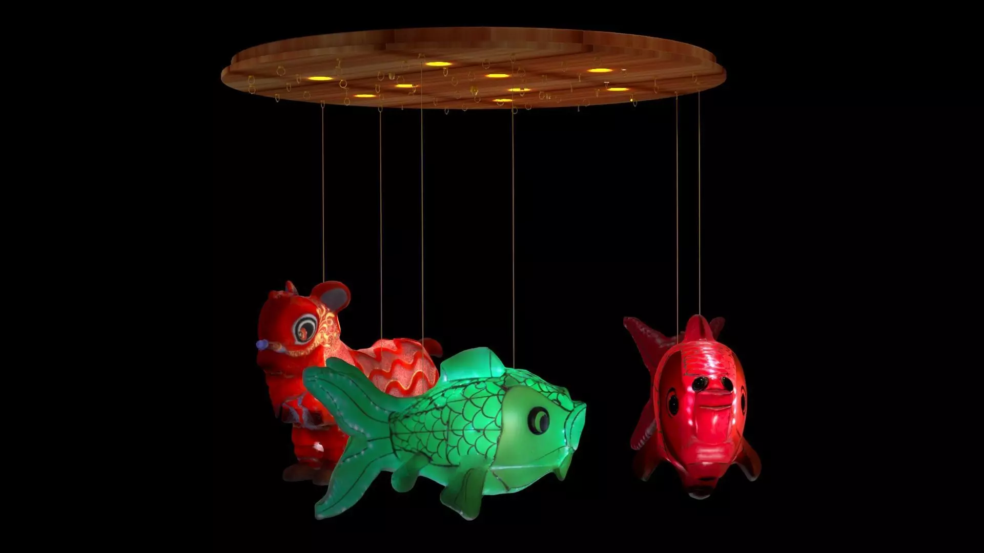 Chinese fish  lantern with lion dance costume 3D model_0