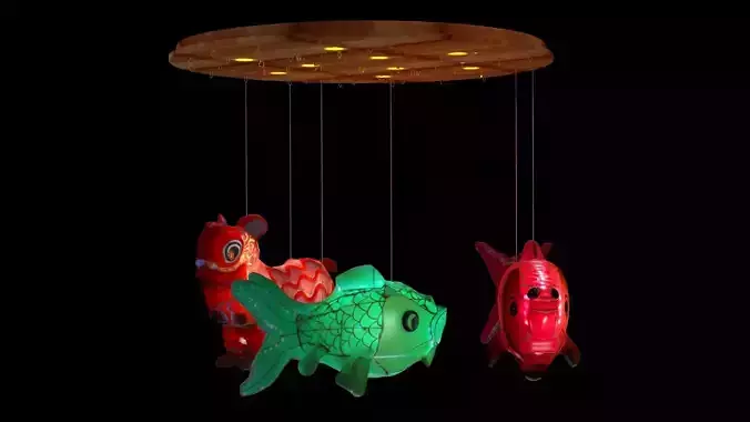 Chinese fish  lantern with lion dance costume