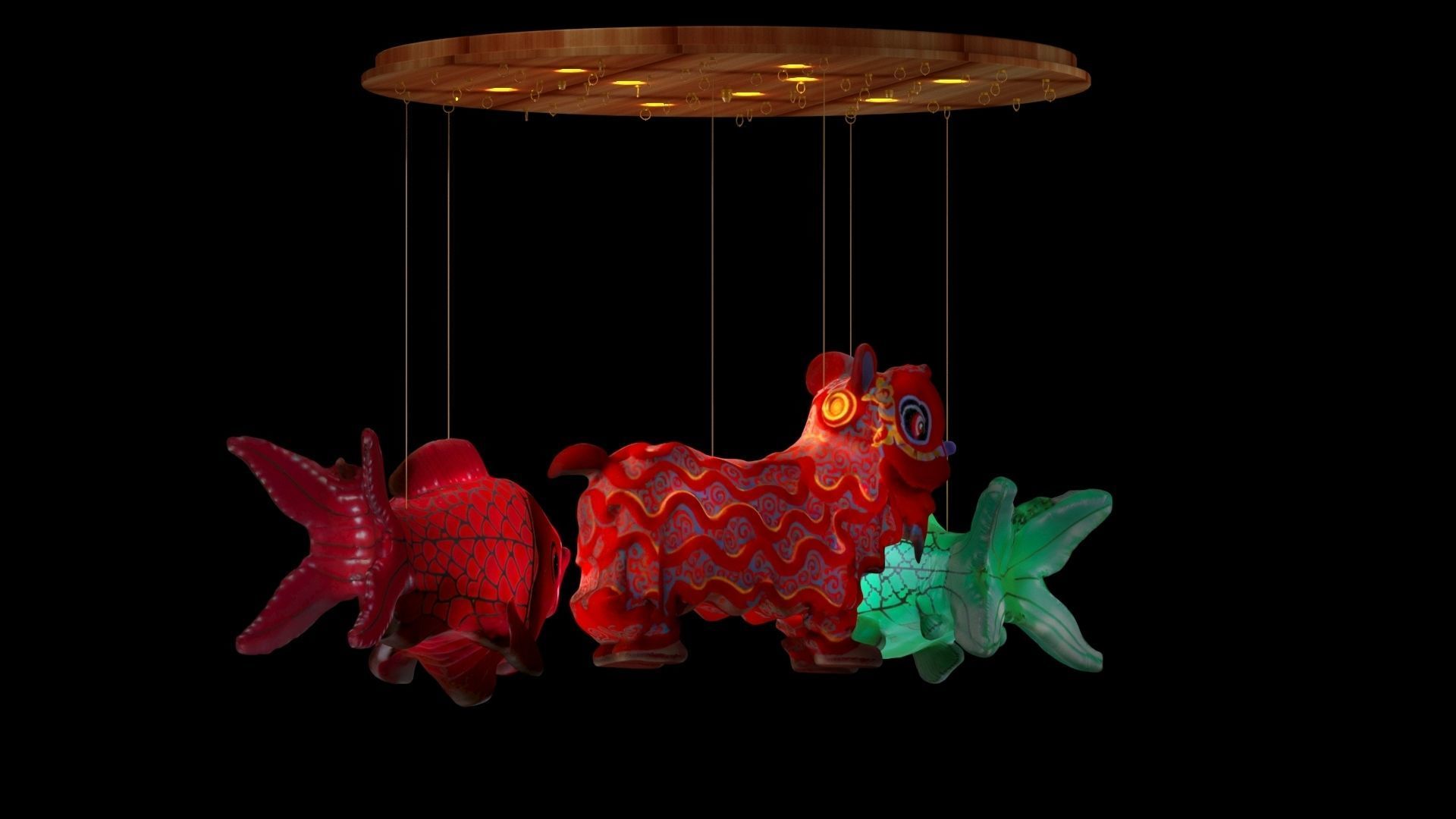 Chinese fish  lantern with lion dance costume 3D model_1