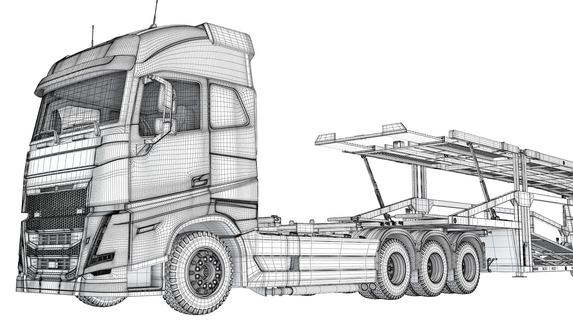 Car Hauler Trailer Semi Truck  3D model_20