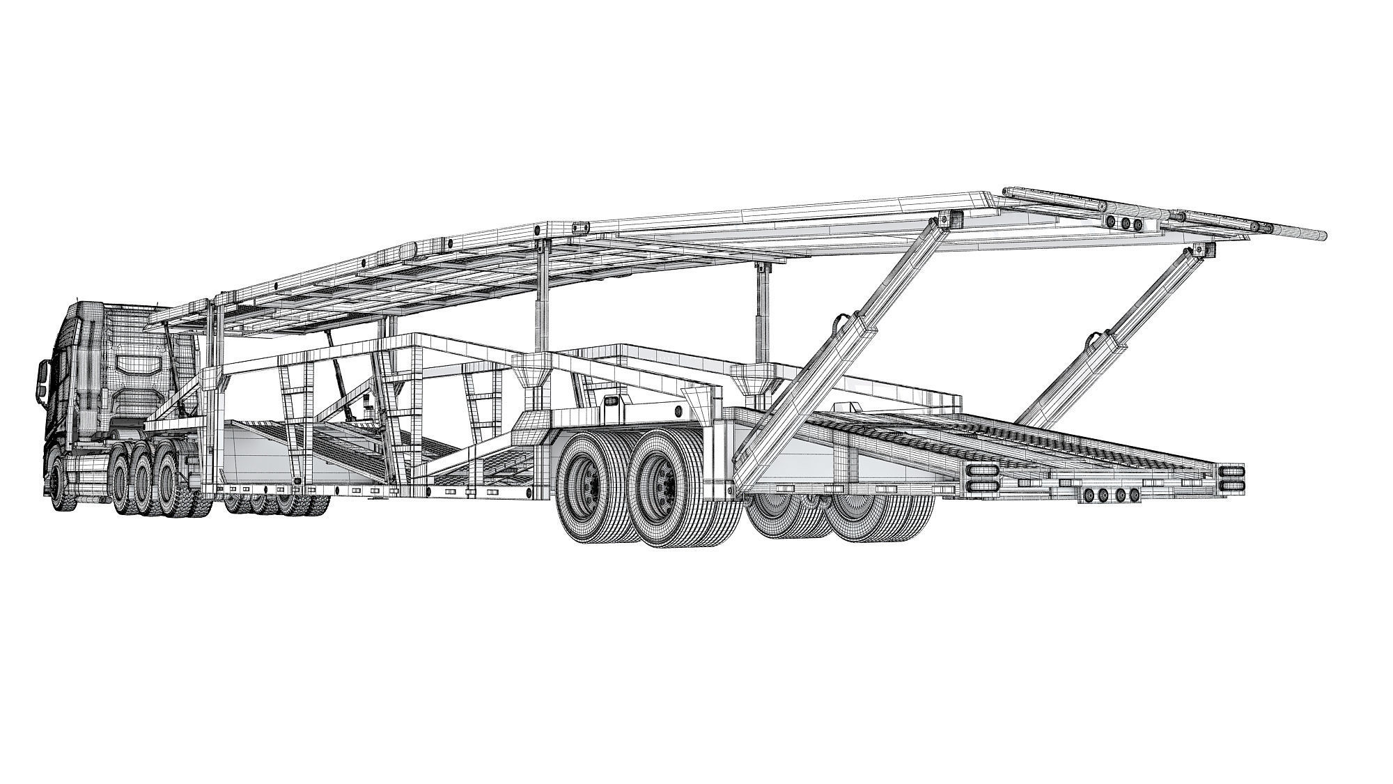 Car Hauler Trailer Semi Truck  3D model_17