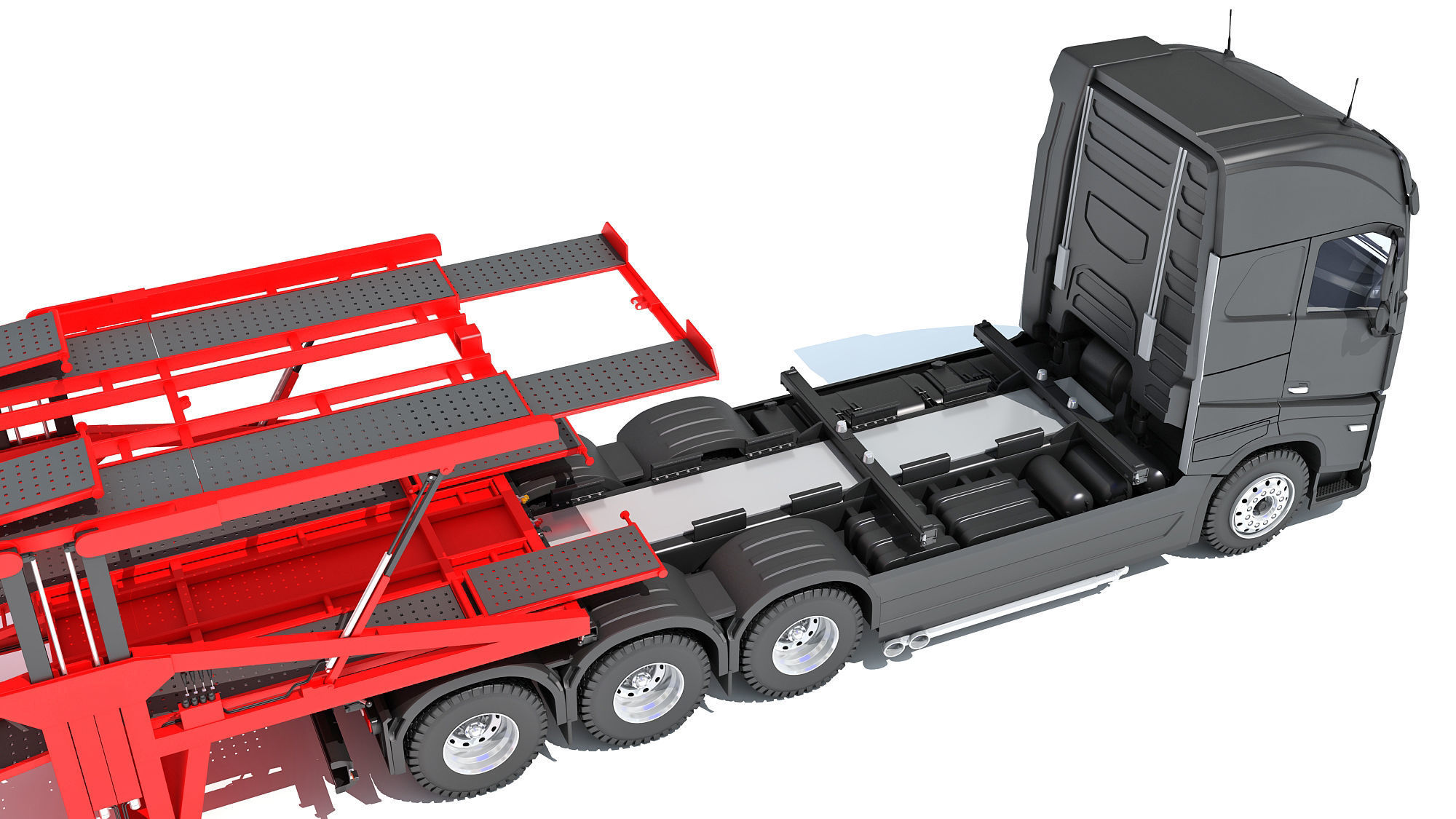 Car Hauler Trailer Semi Truck  3D model_14