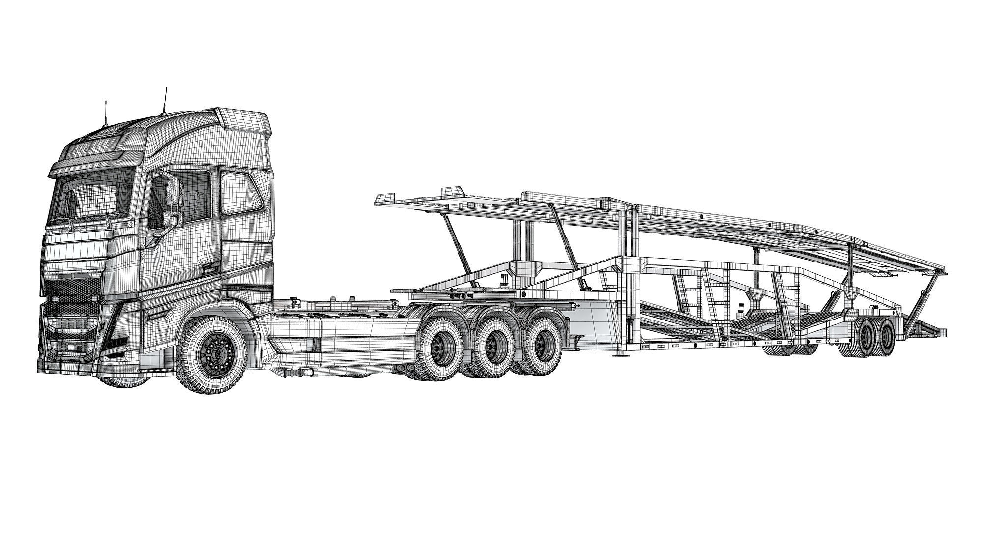Car Hauler Trailer Semi Truck  3D model_16