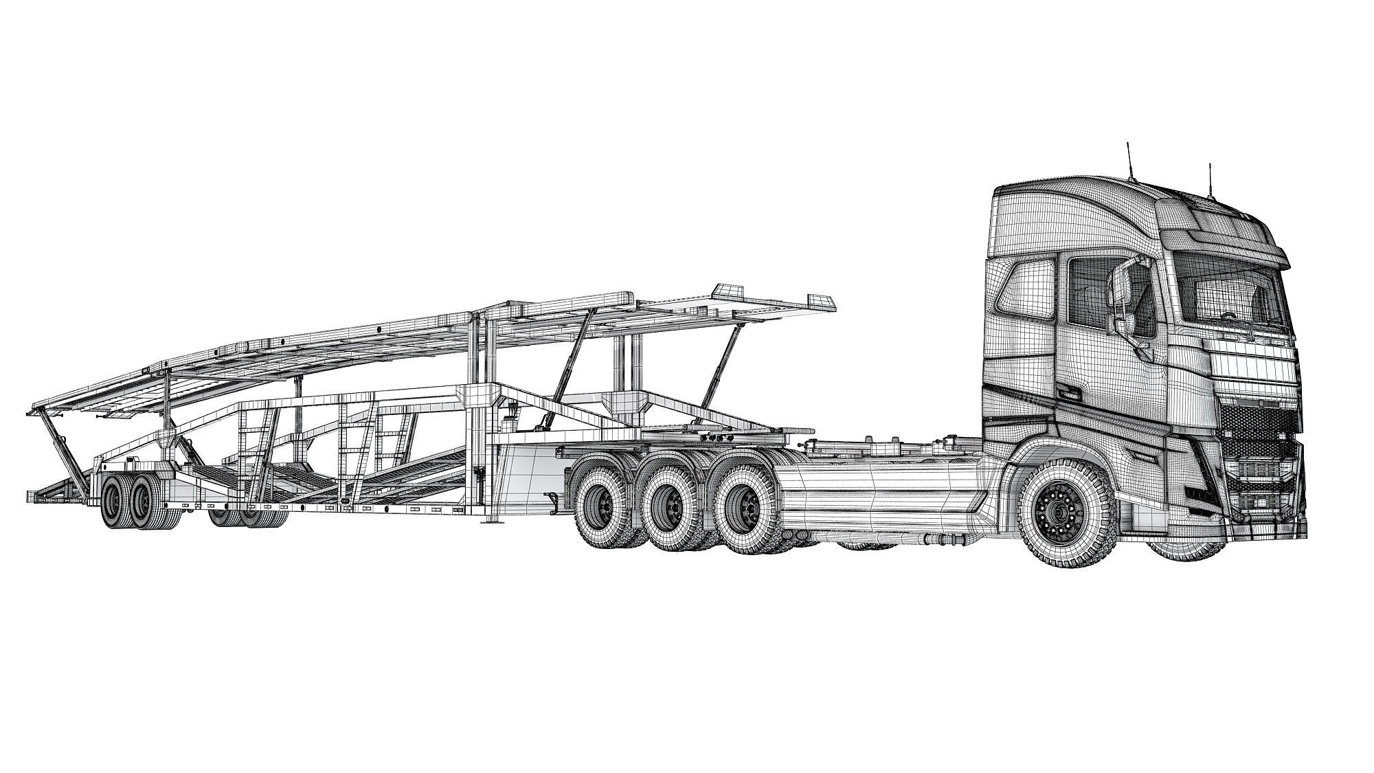 Car Hauler Trailer Semi Truck  3D model_19