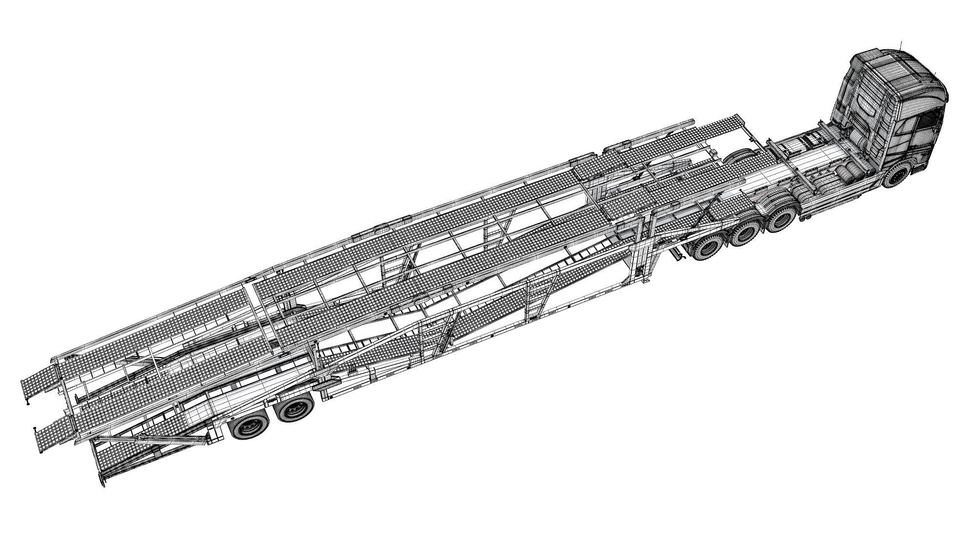 Car Hauler Trailer Semi Truck  3D model_18