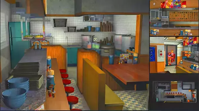Japanese Ramen Shop 3D Model - Unity Ready Low-poly 3D model