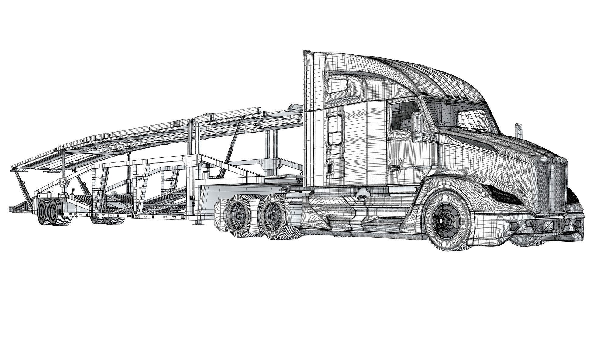 Car Hauler Trailer Semi Truck  3D model_19