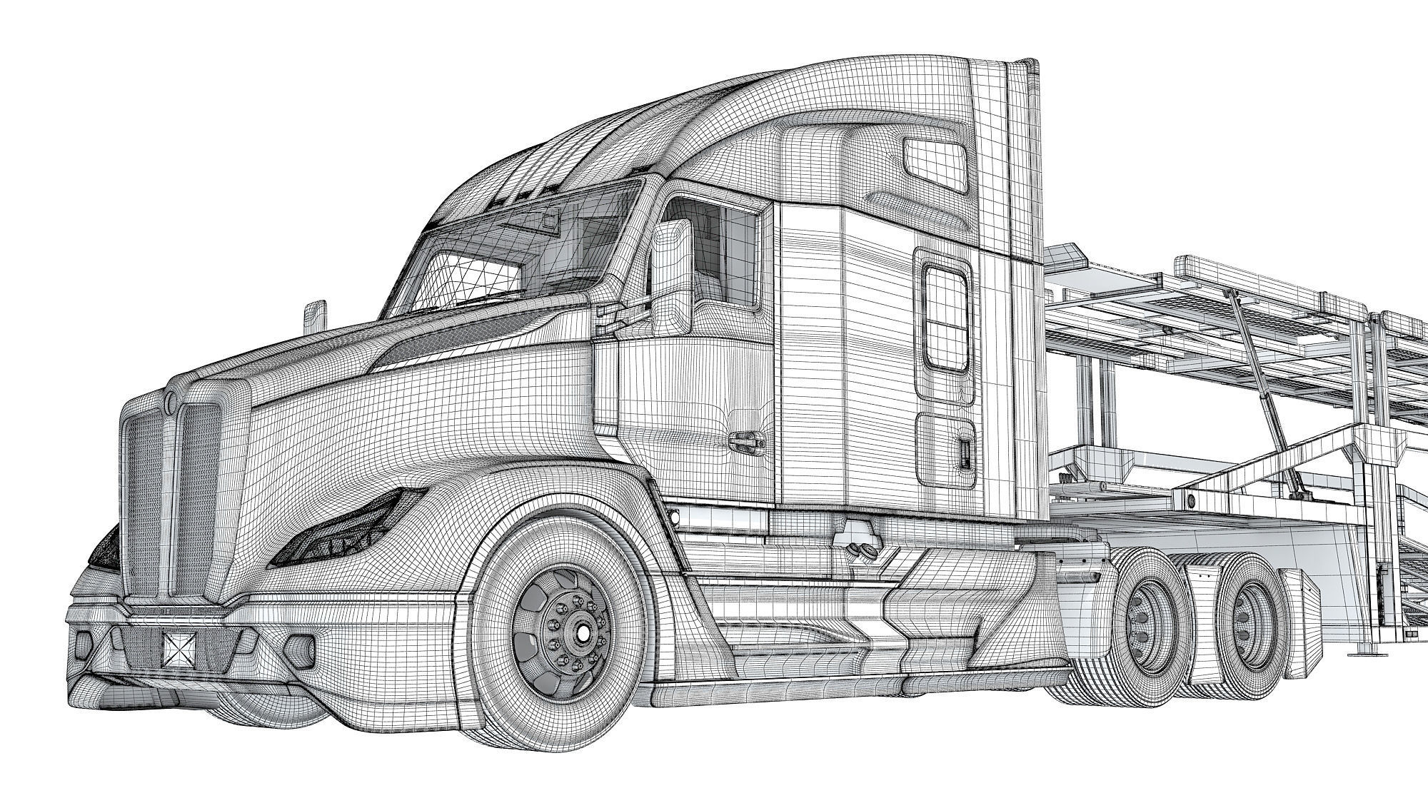 Car Hauler Trailer Semi Truck  3D model_20
